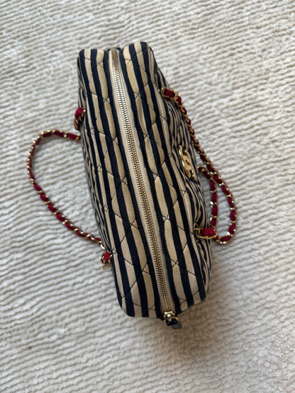 Chanel 2014 Coco Sailor Stripe Gold Shoulder Bag