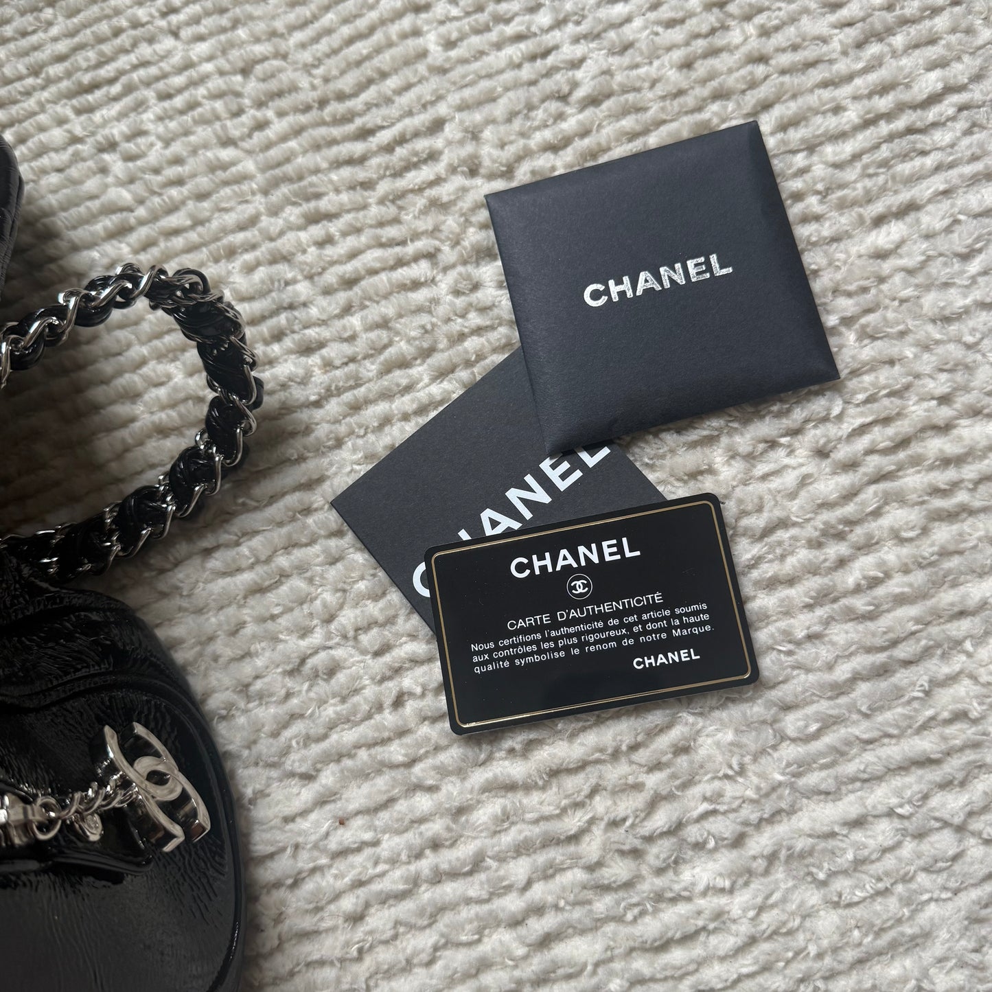 RARE NEW Chanel Black Patent Leather Luxe Ligne Flap Bag