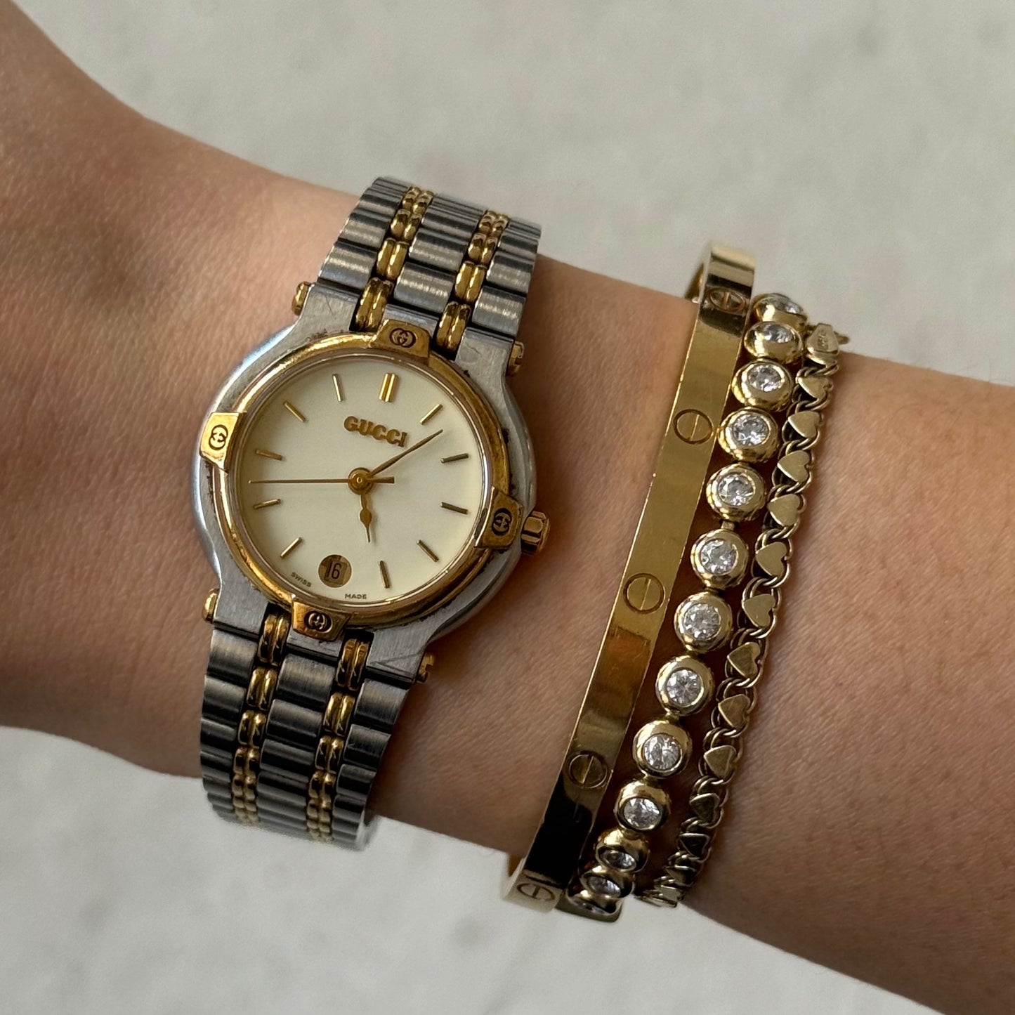 Gucci 24mm White Dial Two Tone Watch