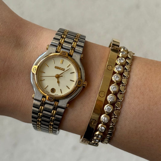 Gucci 24mm White Dial Two Tone Watch