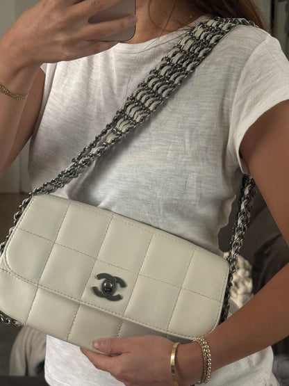 RARE Chanel 2004 Five Multi Chain White Lambskin Flap Bag