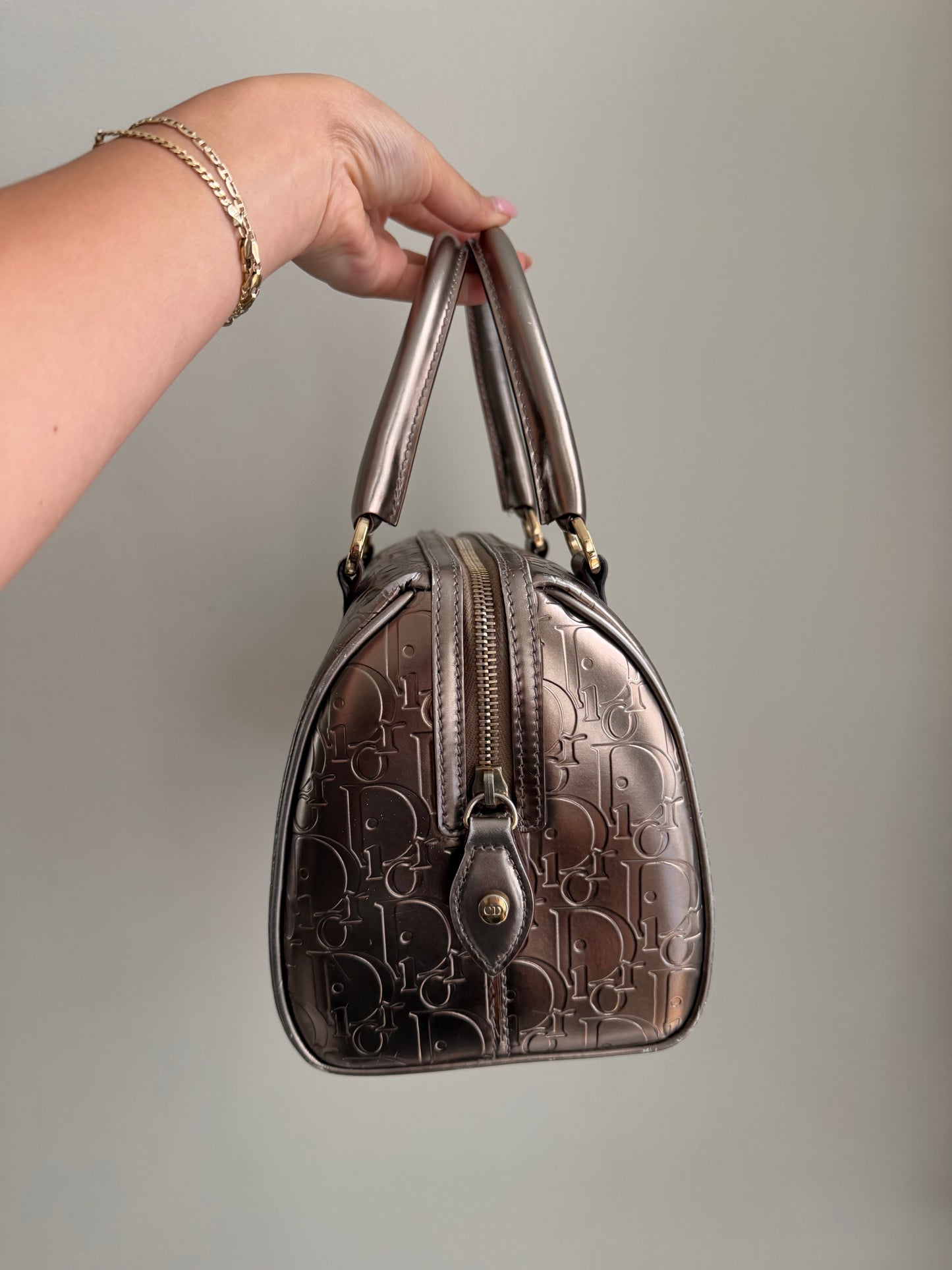 RARE Christian Dior Bronze Metallic Monogram Boston Bag