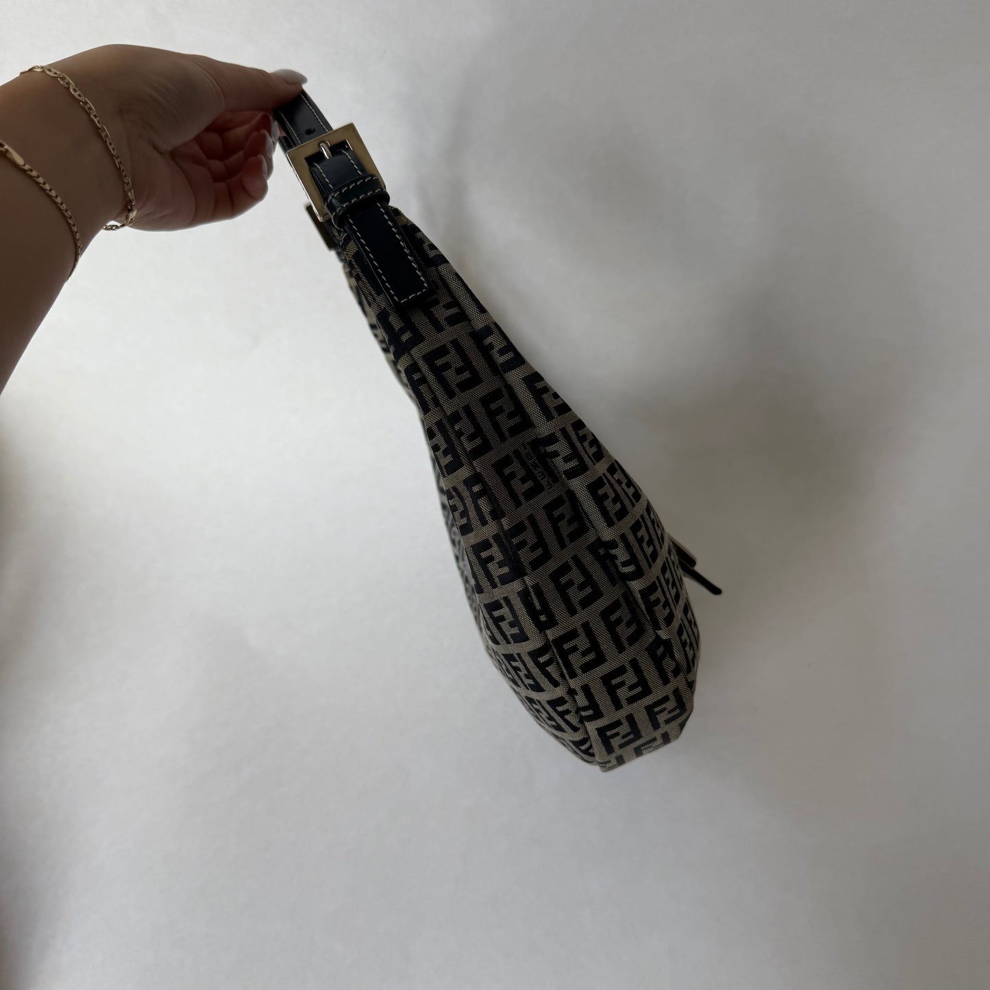 RARE Fendi Navy Zucchino Monogram Croissant Half Moon Shoulder Bag