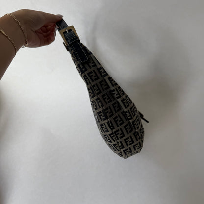 RARE Fendi Navy Zucchino Monogram Croissant Half Moon Shoulder Bag