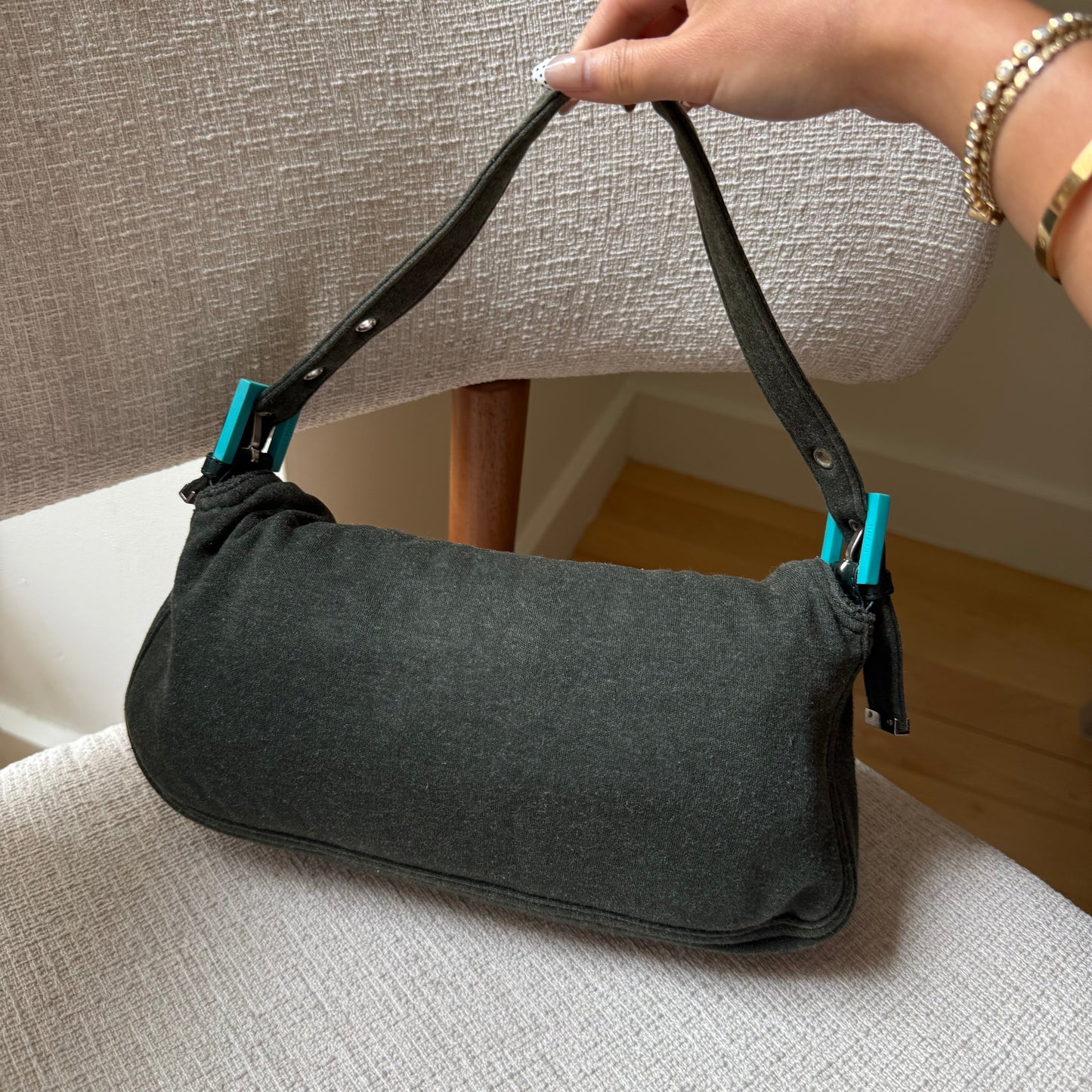 Fendi Turquoise Hardware Jersey Baguette