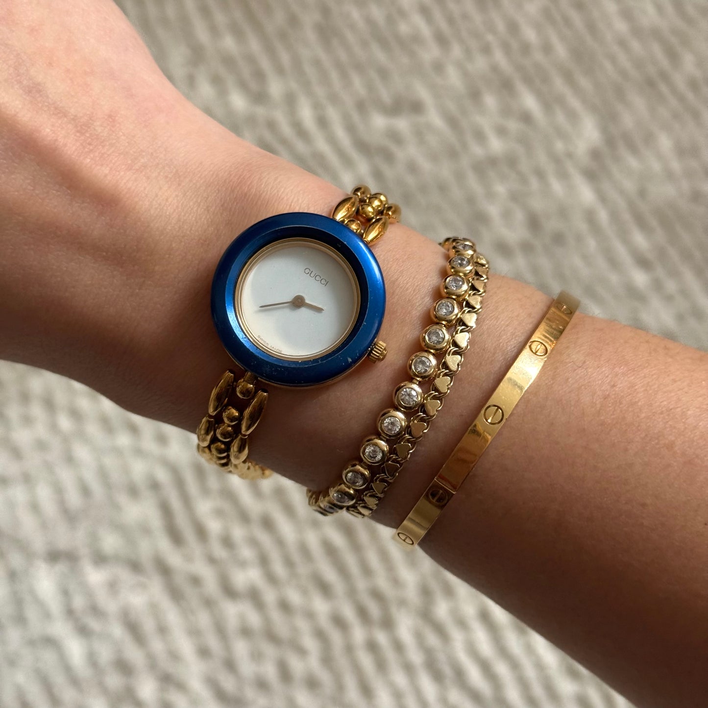 Gucci Rice Link Gold Bezel Watch w/ 6 Interchangeable Bezels