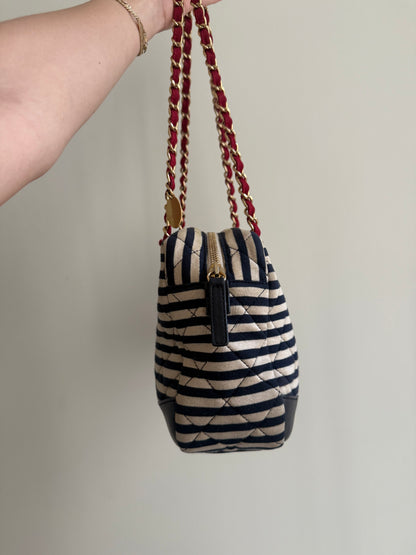 Chanel 2014 Coco Sailor Stripe Gold Shoulder Bag