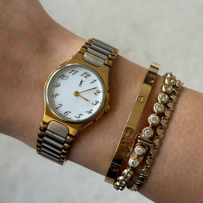 YSL 24mm Two Tone Dainty Script Number Watch