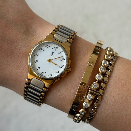 YSL 24mm Two Tone Dainty Script Number Watch