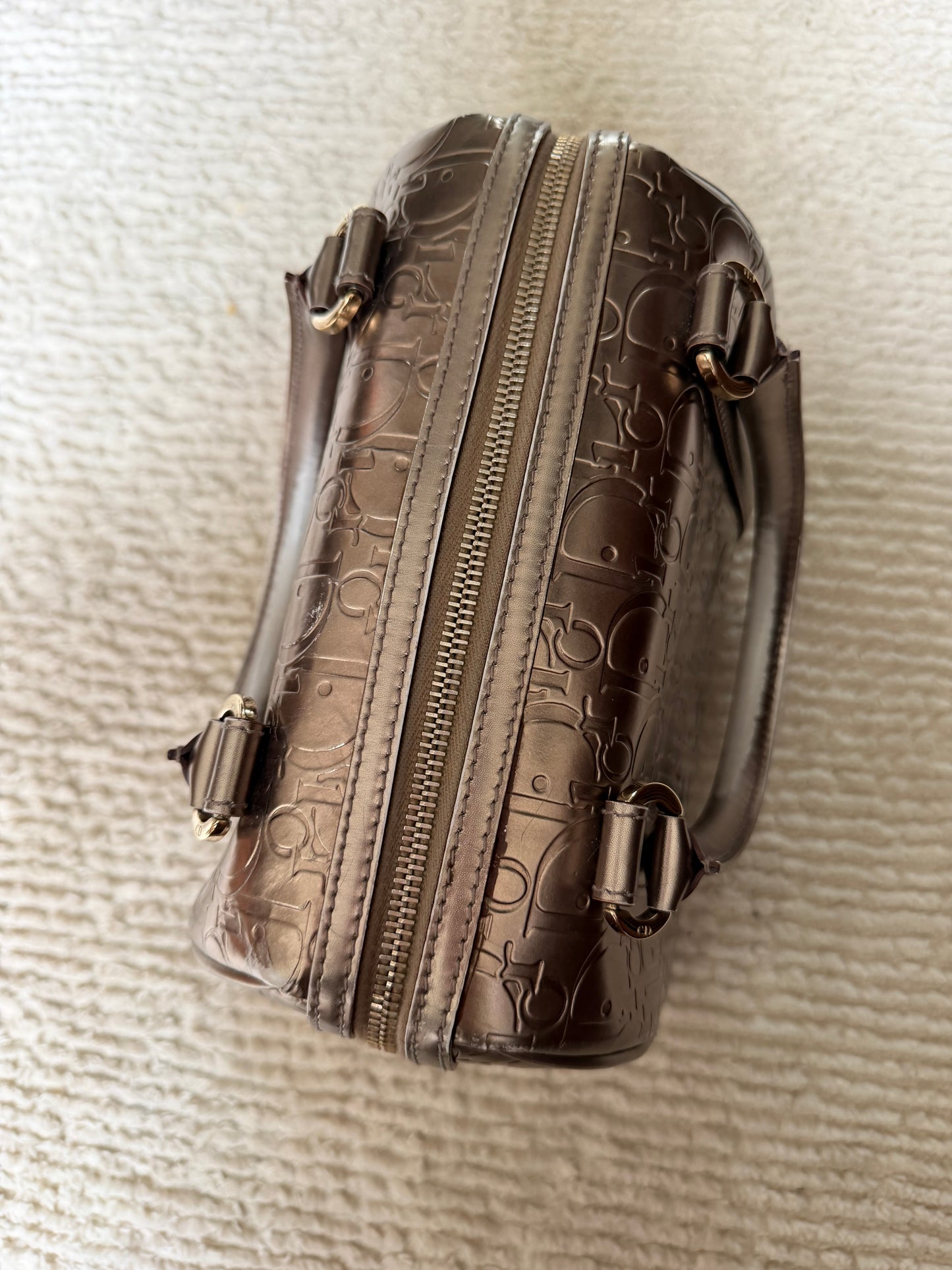 RARE Christian Dior Bronze Metallic Monogram Boston Bag