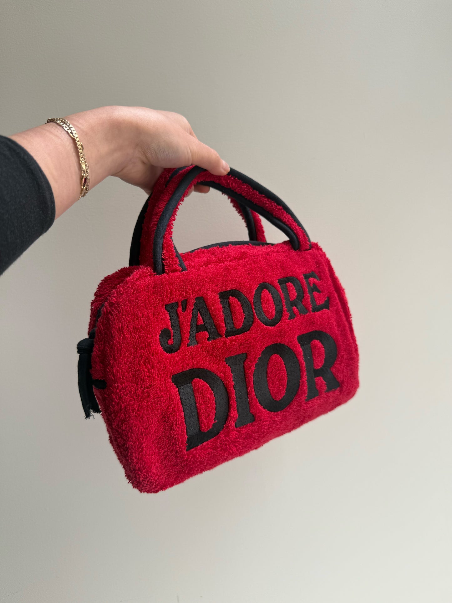 Christian Dior J'Adore Dior Red Black Terry Cloth Top Handle Bag
