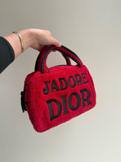 Christian Dior J'Adore Dior Red Black Terry Cloth Top Handle Bag