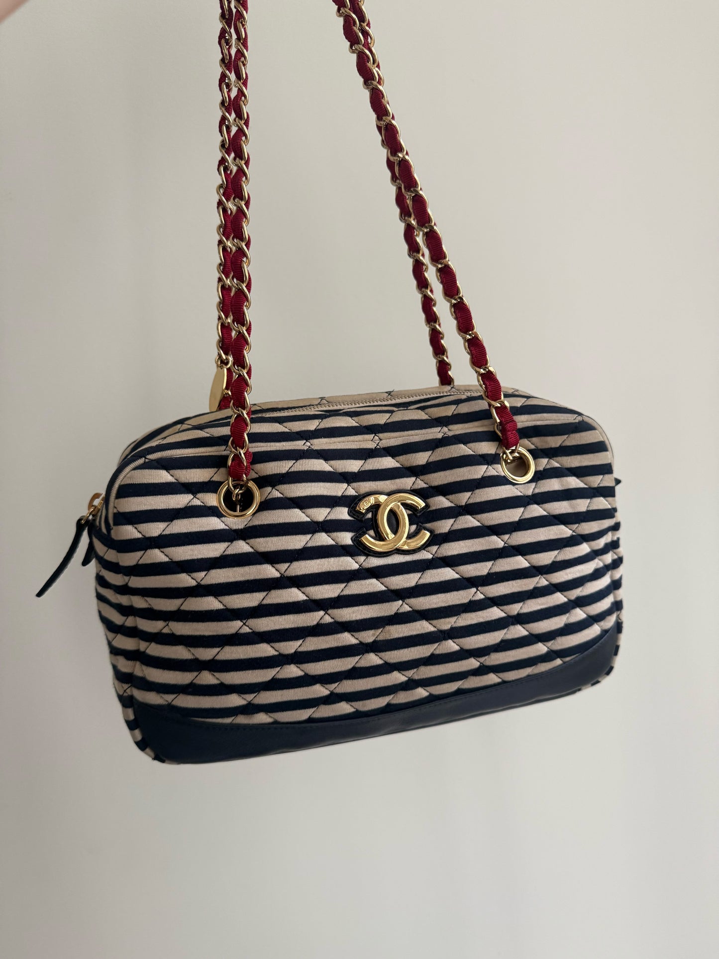 Chanel 2014 Coco Sailor Stripe Gold Shoulder Bag
