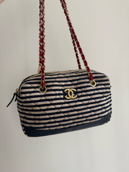 Chanel 2014 Coco Sailor Stripe Gold Shoulder Bag