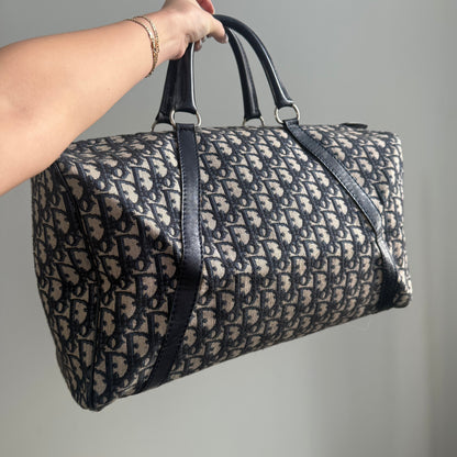 Christian Dior Navy Trotter Large Weekender Boston Bag