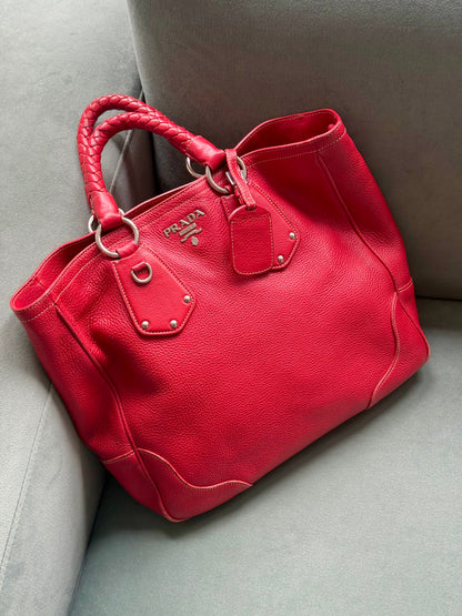 Prada Red Leather Braided Rope Tote Bag w/ Dustbag