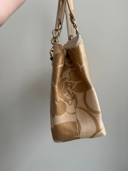 Chanel 2008 Gold Camellia Raffia Tote