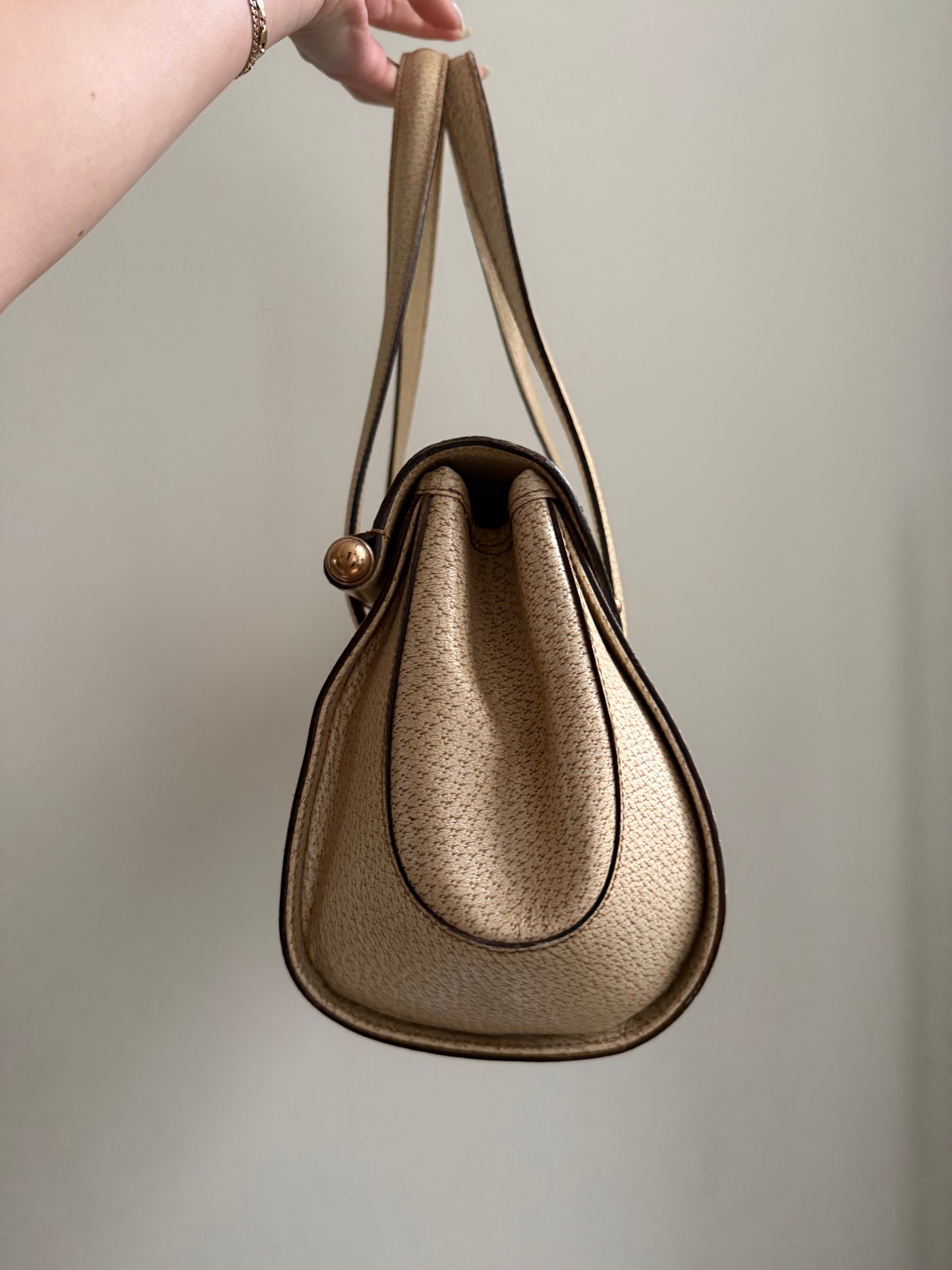 Gucci White Monogram Rose Gold Bamboo Bullet Bag