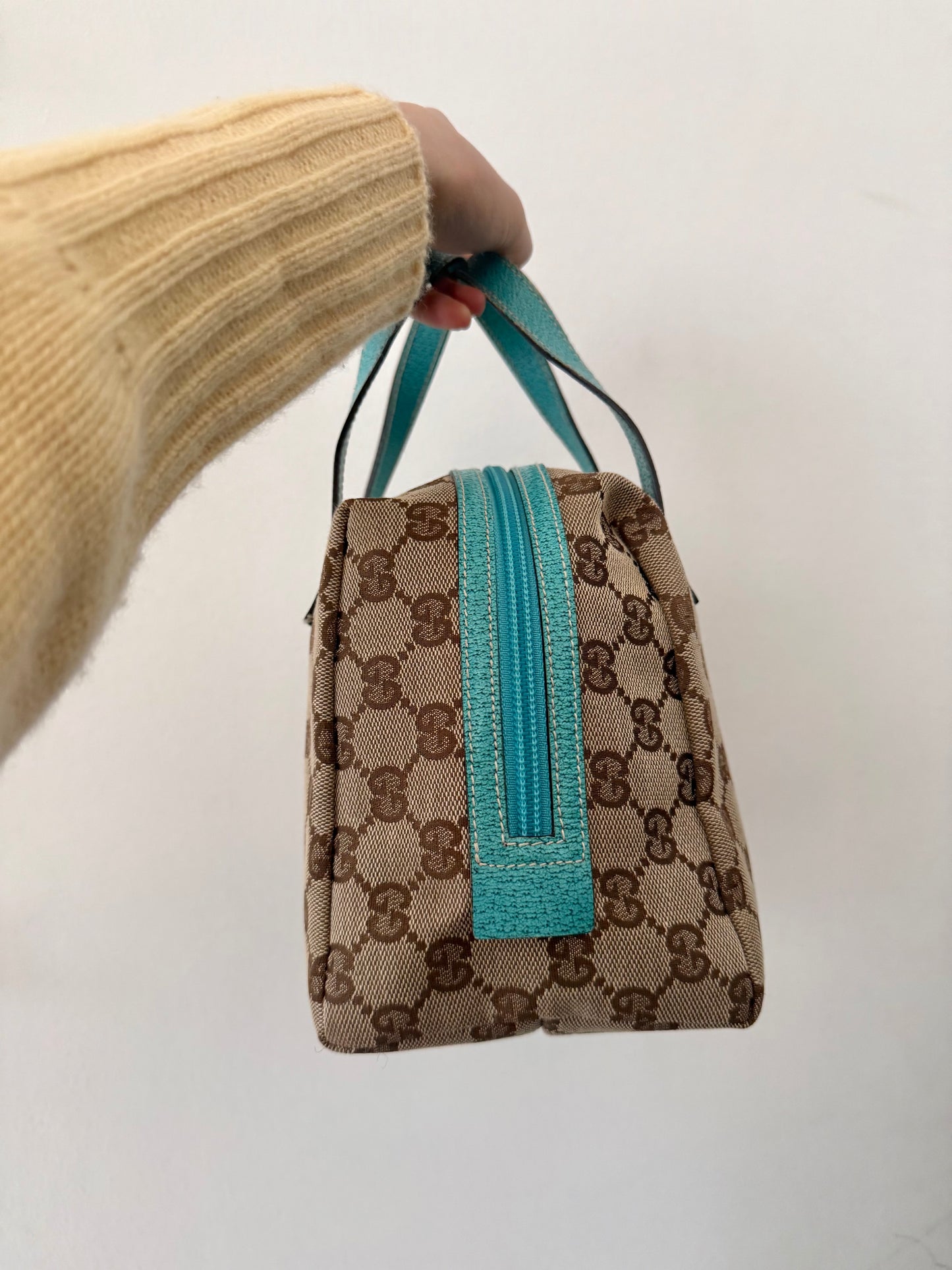 Gucci Monogram Small Teal Leather Top Handle Bag
