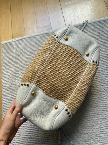 Prada Raffia Gold Eyelet Rope Handle Bag