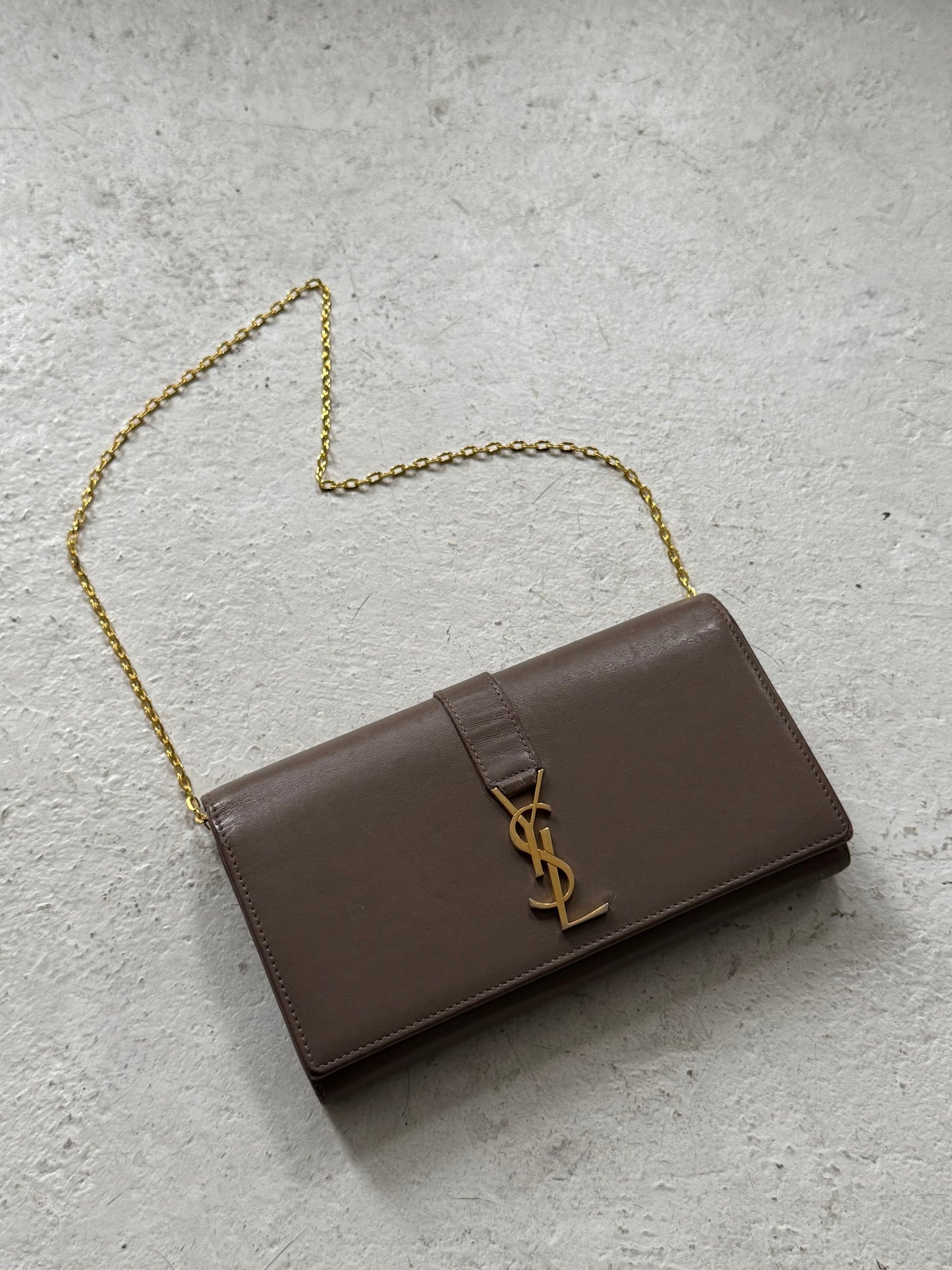 YSL Beige Leather Kate Wallet On Chain