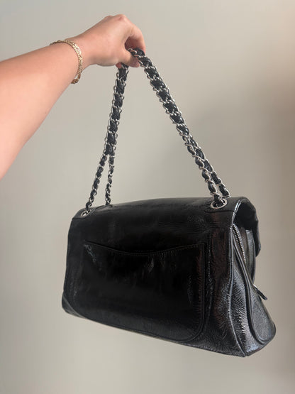 RARE NEW Chanel Black Patent Leather Luxe Ligne Flap Bag