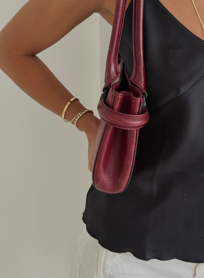 Tom Ford Era Gucci Burgundy Leather Horsebit East West Shoulder Bag
