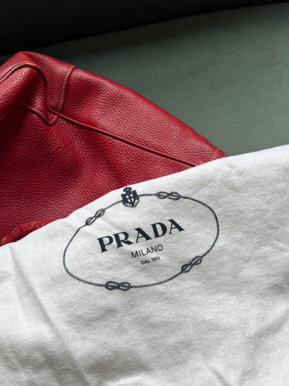 Prada Red Leather Braided Rope Tote Bag w/ Dustbag