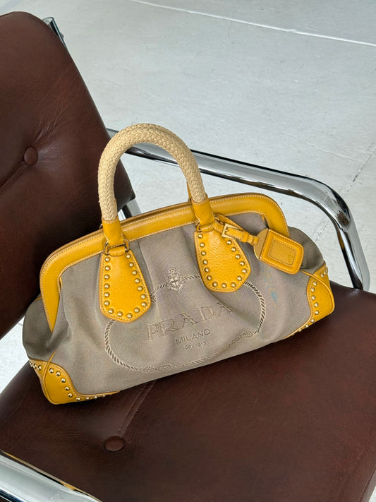 RARE Prada Yellow Studded Logo Frame Bag