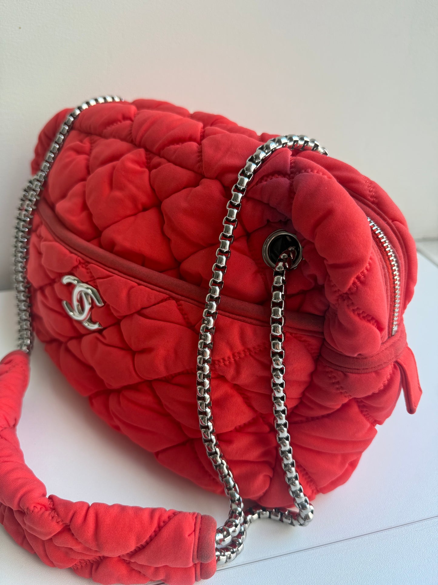 Chanel Orange Nylon Bubble Quilted Shoulder Bag