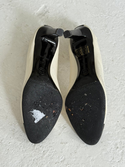 Chanel White and Black Leather CC Ballerina Heels