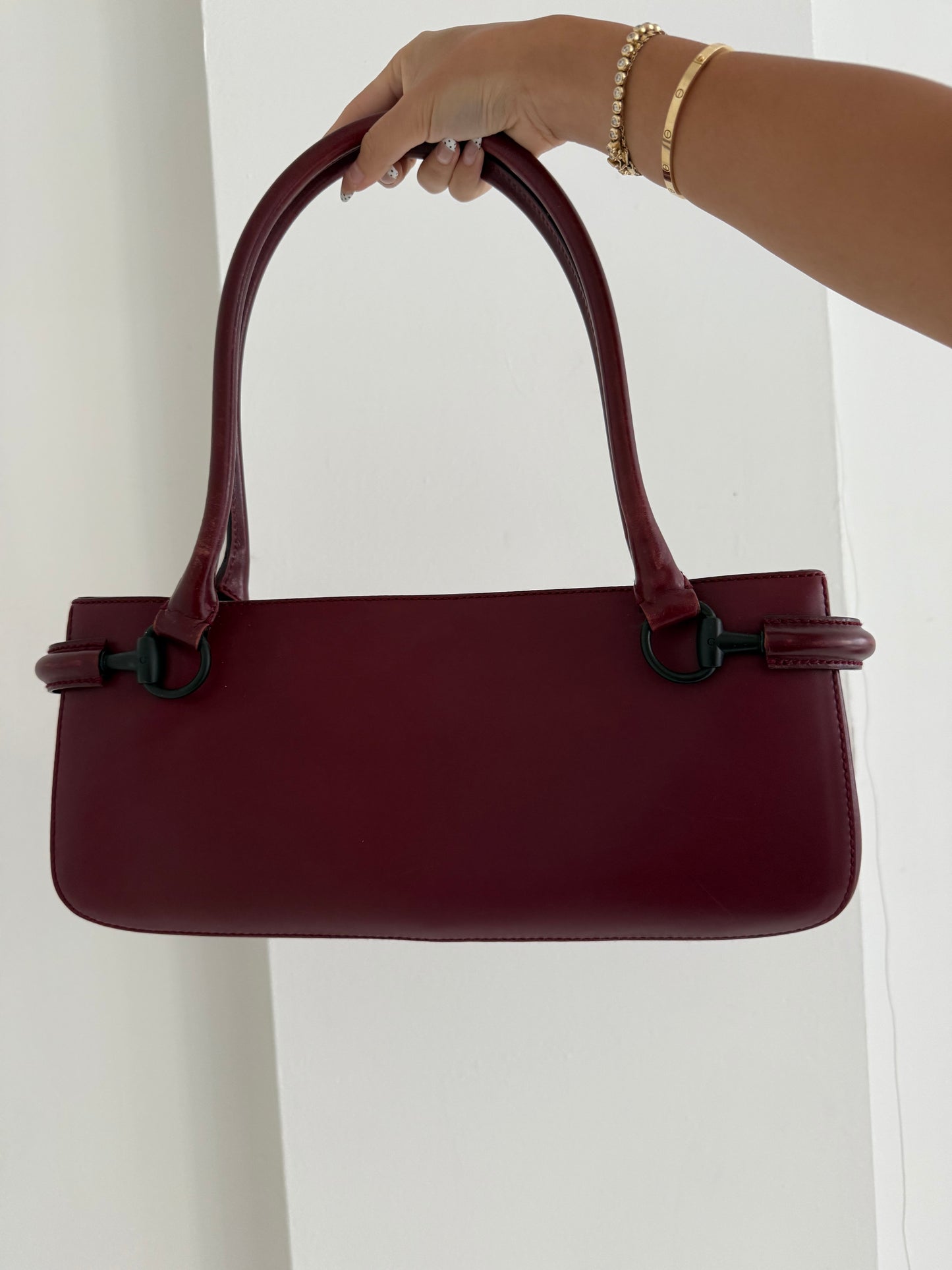 Tom Ford Era Gucci Burgundy Leather Horsebit East West Shoulder Bag
