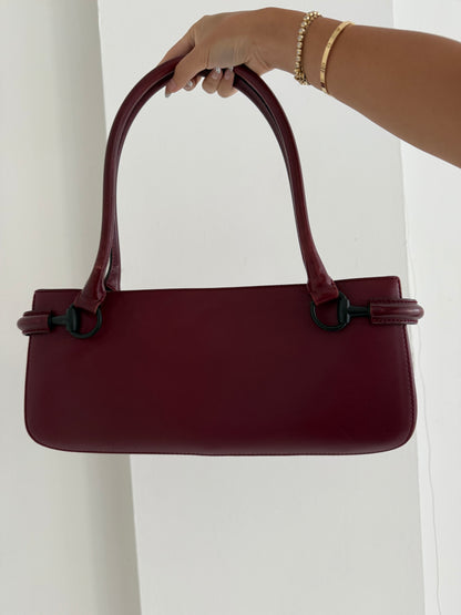 Tom Ford Era Gucci Burgundy Leather Horsebit East West Shoulder Bag