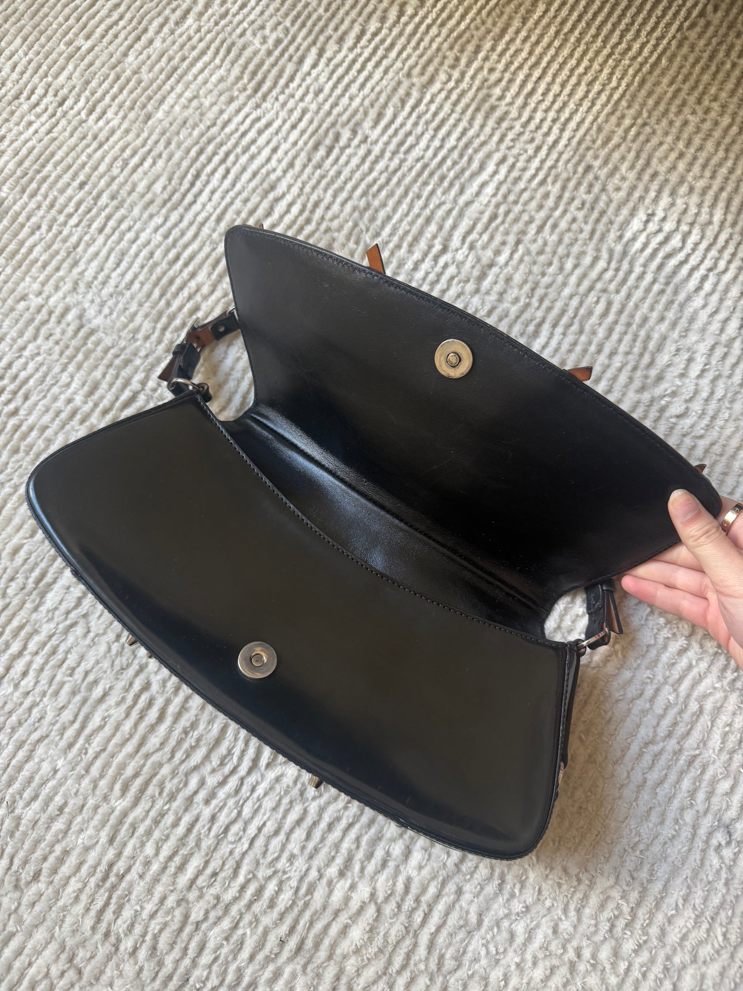 RARE 2003 Galliano Dior Black Patent Leather Bondage Shoulder Bag