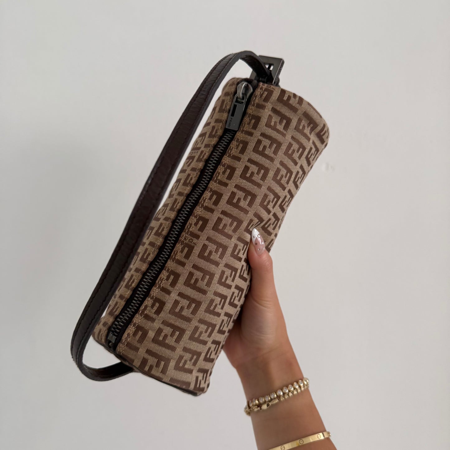 Fendi Brown Zucchino Monogram Mini Barrel Bag