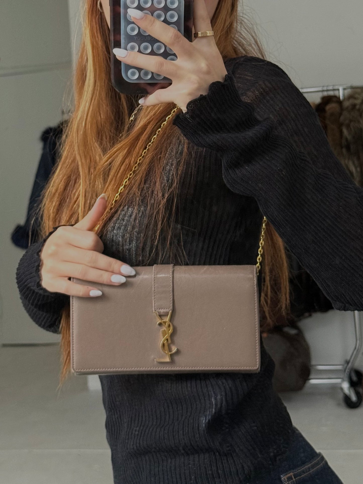 YSL Beige Leather Kate Wallet On Chain