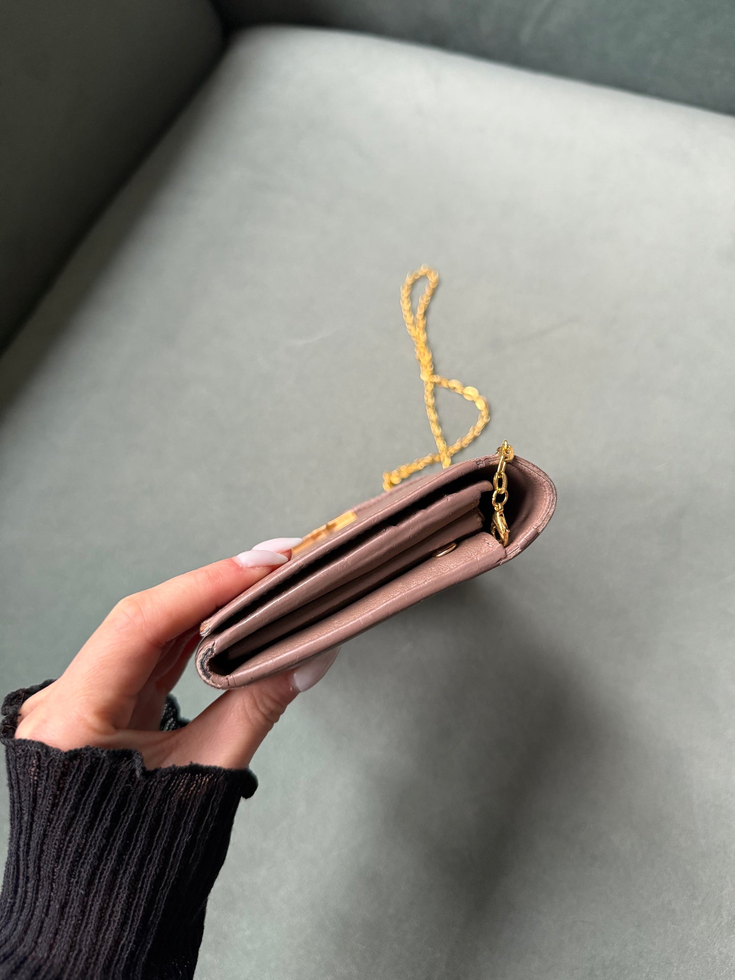YSL Beige Leather Kate Wallet On Chain