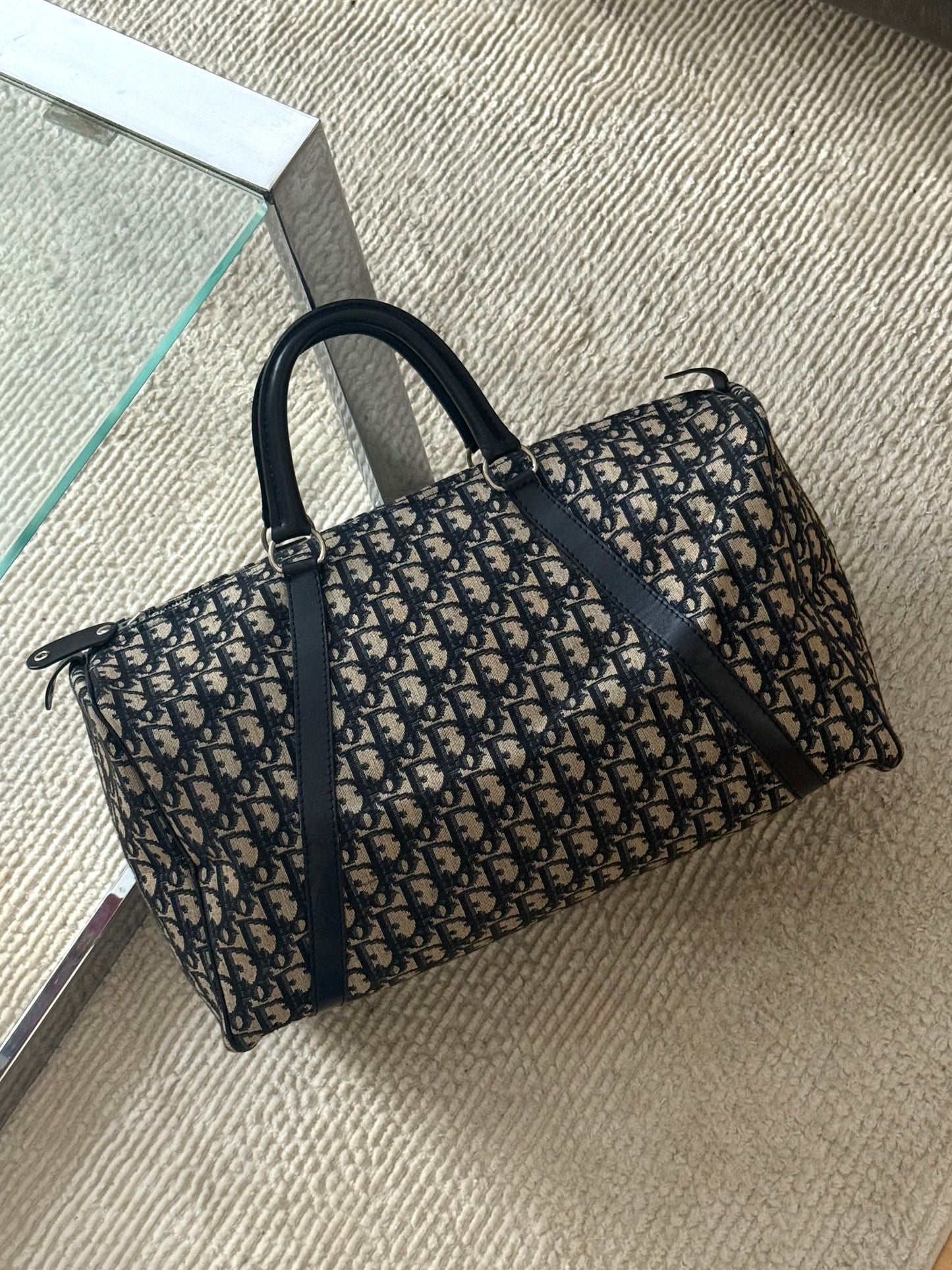 Christian Dior Navy Trotter Large Weekender Boston Bag