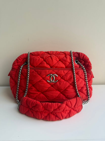 Chanel Orange Nylon Bubble Quilted Shoulder Bag