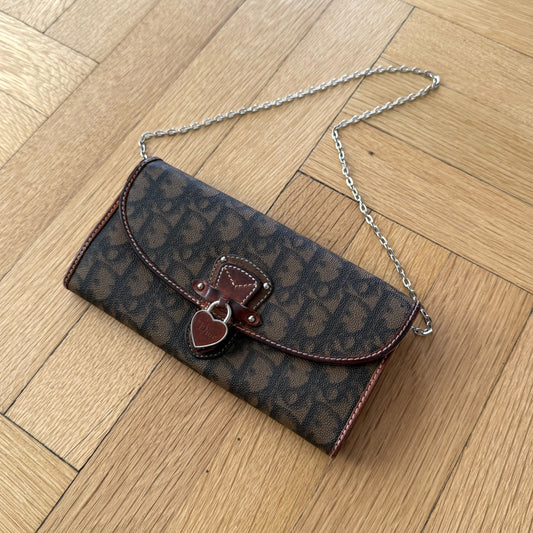 Christian Dior Brown Monogram Romantique Heart Wallet On Chain