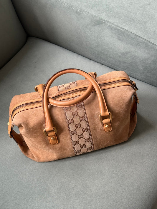 Gucci Brown Suede GG Bowler Bag