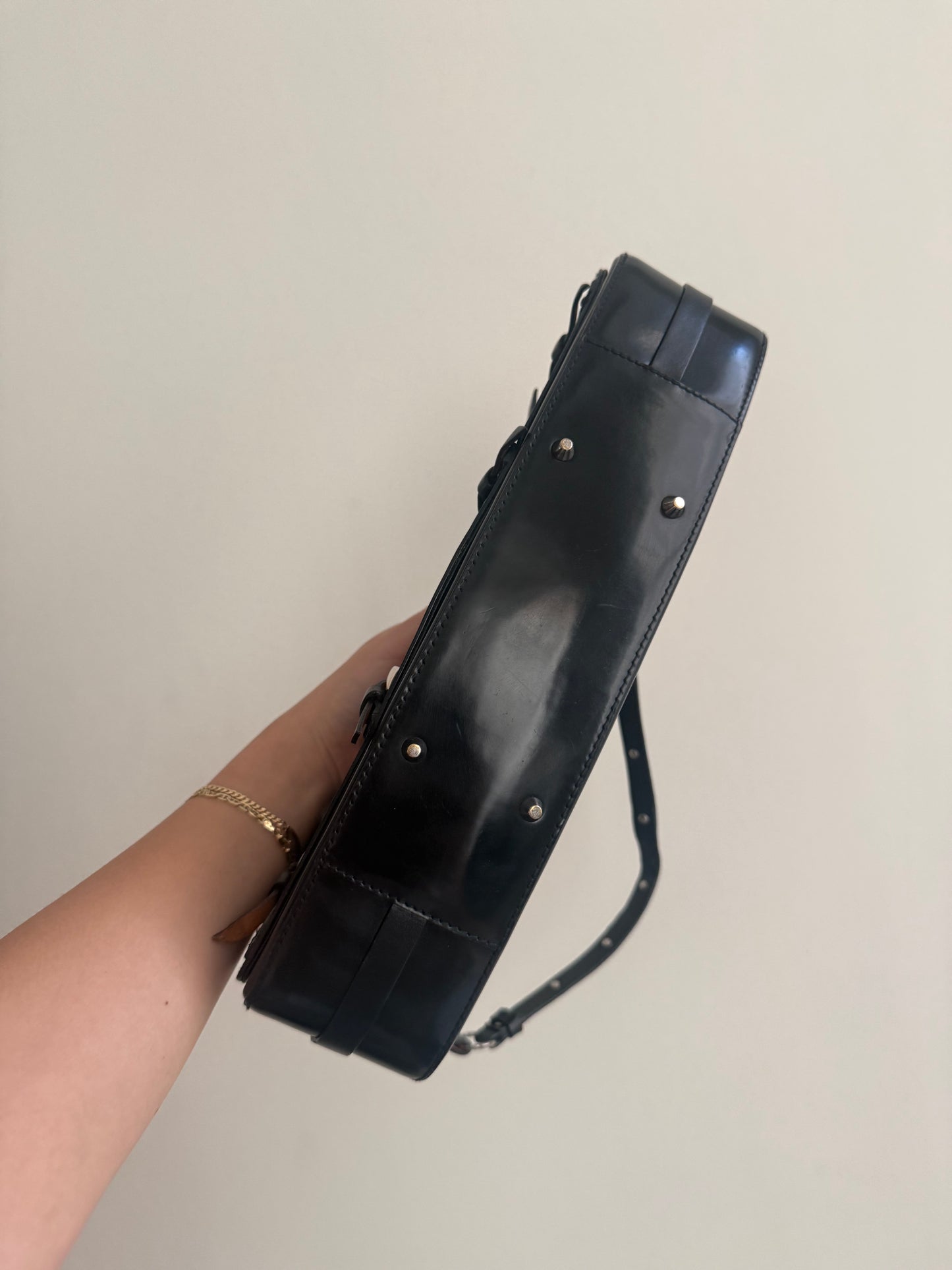 RARE 2003 Galliano Dior Black Patent Leather Bondage Shoulder Bag