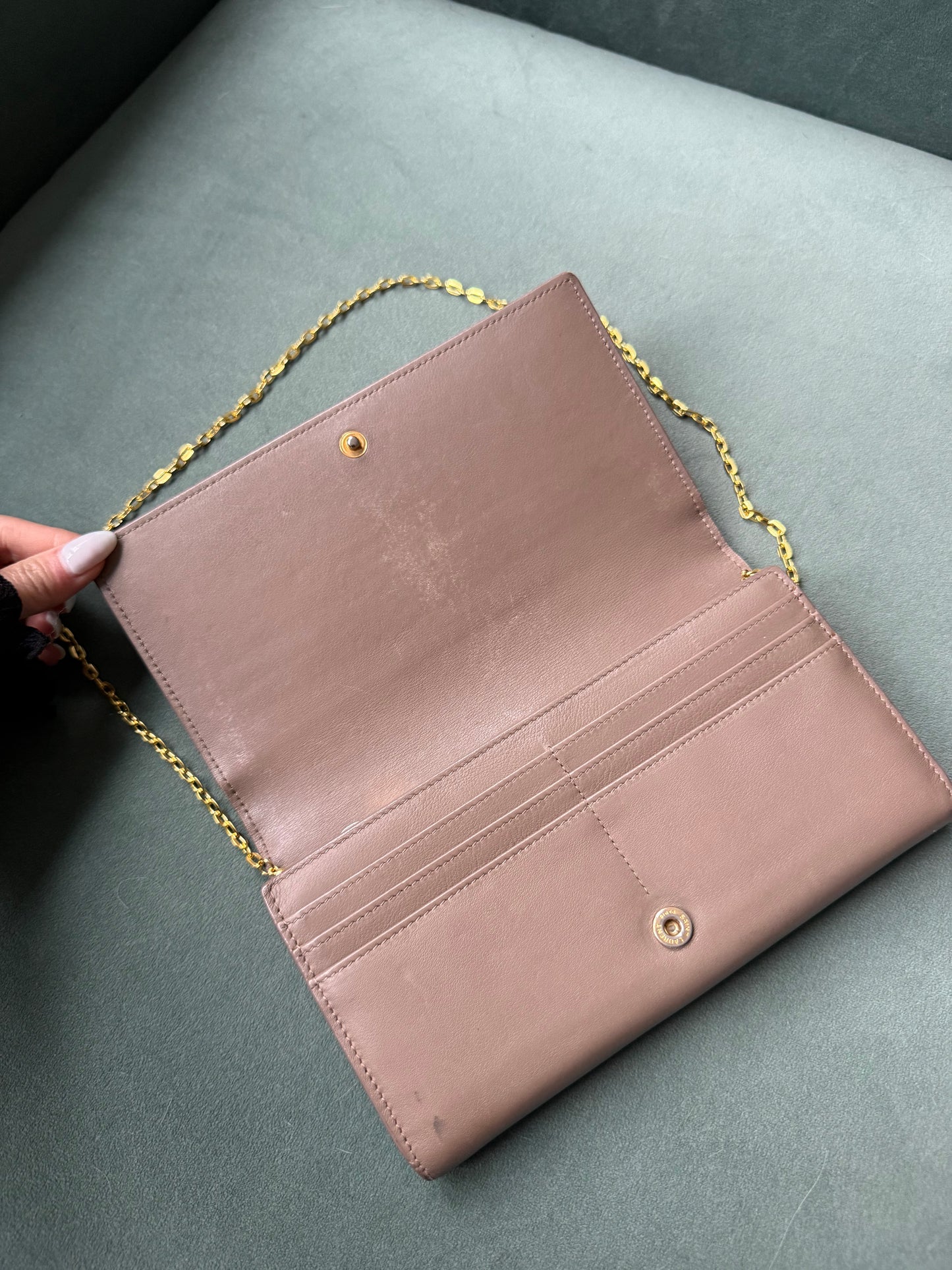 YSL Beige Leather Kate Wallet On Chain