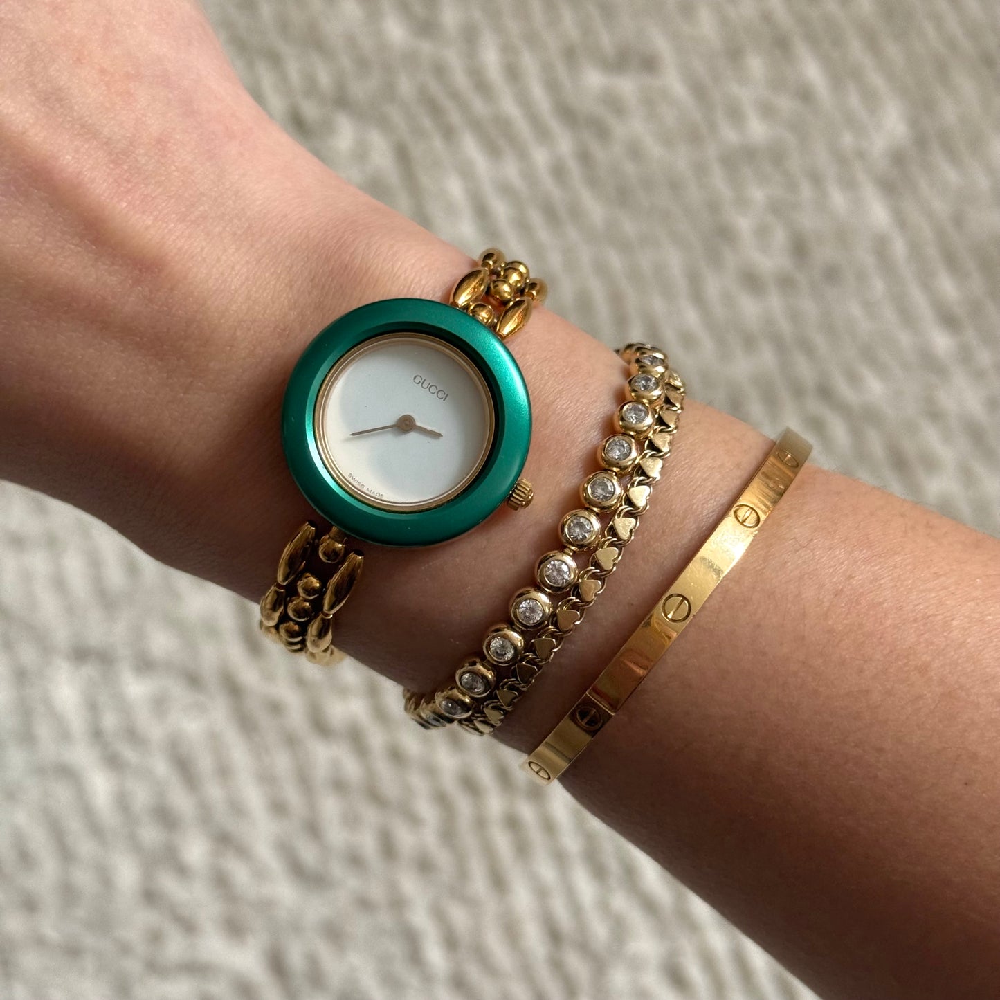 Gucci Rice Link Gold Bezel Watch w/ 6 Interchangeable Bezels