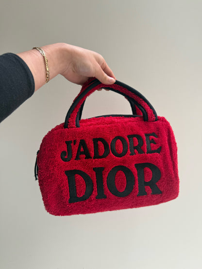 Christian Dior J'Adore Dior Red Black Terry Cloth Top Handle Bag