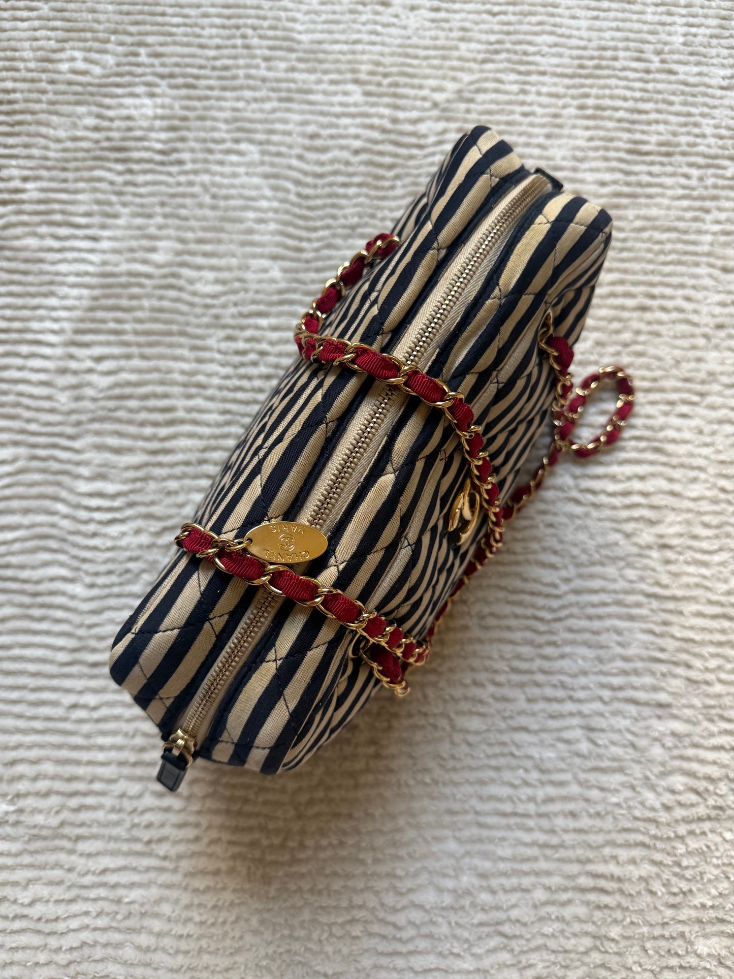 Chanel 2014 Coco Sailor Stripe Gold Shoulder Bag