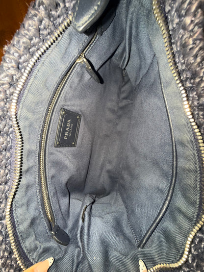 Prada RARE Blue Striped Raffia Shoulder Bag