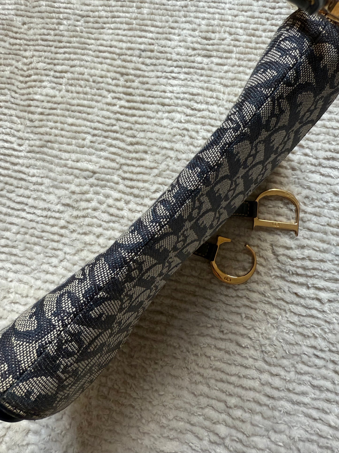Christian Dior Navy Monogram Gold Double Saddle Shoulder Bag