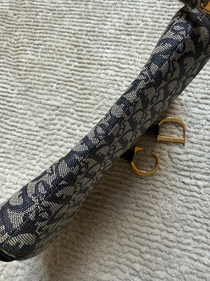 Christian Dior Navy Monogram Gold Double Saddle Shoulder Bag
