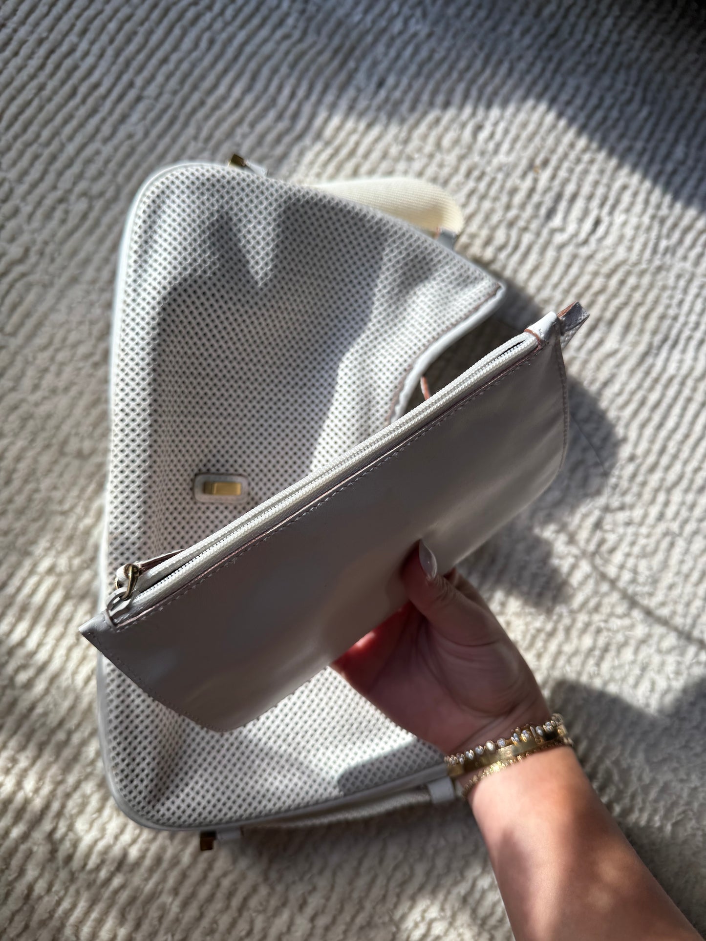 RARE Gucci White Perforated Leather Mesh Shoulder Bag